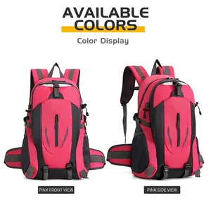 Vorder- und Seitenansicht eines pink-grauen wasserdichten 40L Wanderrucksacks Sport