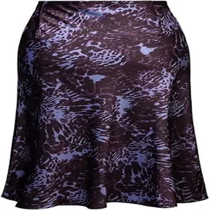 Elegant purple leopard print satin mermaid skirt with high waist and silky texture