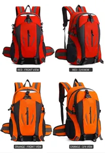 Detaillierte Ansichten von roten und orangefarbenen wasserdichten 40L Wanderrucksäcken