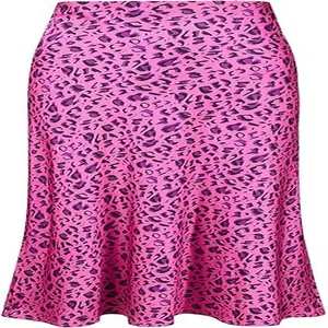 Close-up of pink leopard print satin mermaid skirt featuring an elegant high waist