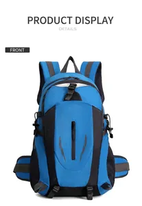 Vorderansicht eines blauen 40L wasserdichten Outdoor-Wanderrucksacks für Trekking