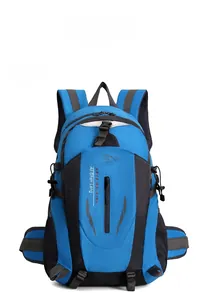 Detailed front view of a blue 40L waterproof outdoor hiking backpack for trekking