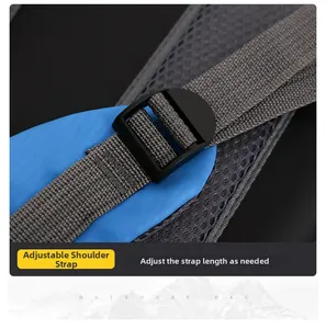 Detailed close-up of the adjustable shoulder strap buckle on this 40L hiking backpack