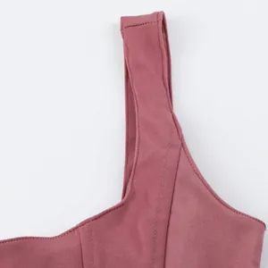 Close-up detail of high-quality stitching on a dusty rose square neck boned bustier top