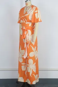 Ensemble deux pièces pour femme avec imprimé floral tropical, haut à manches papillon et pantalon large