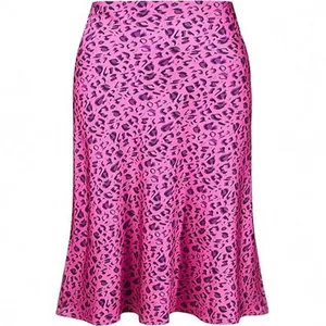 Elegant high-waisted pink leopard print fishtail satin midi skirt for women 2025