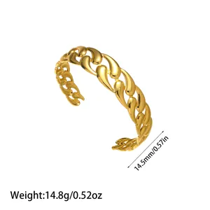 Detailed dimensions and weight of golden minimalist stainless steel cuff bracelet