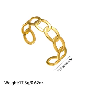 Gold minimalist stainless steel open chain link bracelet with size and weight details