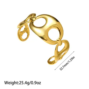 Minimalist gold titanium steel open bracelet with weight and size specifications