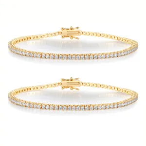 Luxury Copper Single Row Pave Zirconia Tennis Bracelet Gold Plated Round Clear Crystal Bracelet For Women Men Wedding Party Jewelry