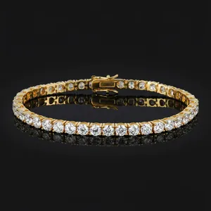 Elegant single row sparkling cubic zirconia tennis bracelet with gold-plated copper finish