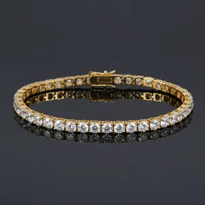 Elegant single row gold plated copper tennis bracelet with cubic zirconia diamonds