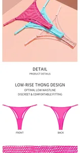 Detail view of low waist breathable mesh thong with adjustable side straps for women