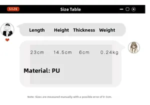 Size information and dimensions for cute cartoon whale crossbody bag in PU material