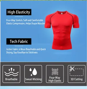 Detail des roten Kompressions-Sportshirts mit atmungsaktiven und hochelastischen Funktionen.