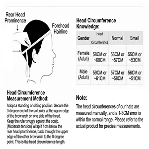 Detailed head circumference measurement guide and size chart for baseball caps