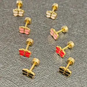 304 Stainless Steel Butterfly Stud Earrings With Screw Back Anti Lost Colorful Epoxy Butterfly Jewelry For Kids Women Fashion Chic Style