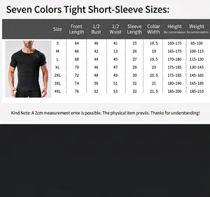 Detailansicht des Sport-Kompressions-T-Shirts für Herren mit vollständiger Größentabelle