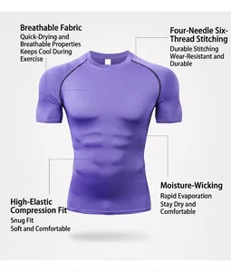 Professionelles violettes Kompressionsshirt für Herren aus atmungsaktivem, schnell trocknendem Stoff