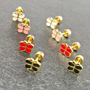 Stainless steel butterfly enamel stud earrings with secure gold-tone screw-back closures