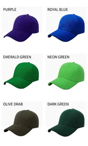 Grid layout showing solid color baseball caps in six different vibrant shades.