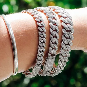 Iced out moissanite Cuban link bracelets in 925 silver for hip hop style enthusiasts