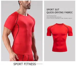 Rotes Herren-Kompressions-T-Shirt, schnelltrocknend für Fitness und Sport