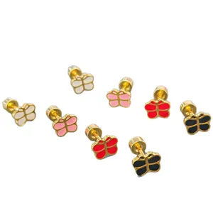 Set of various colorful enamel butterfly stud earrings made of gold-plated steel