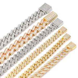 Iced out Cuban link bracelets with Moissanite stones in gold and silver plating finishes