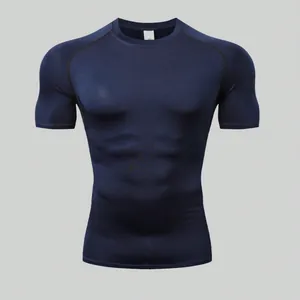 T-shirt compressione sportiva da uomo, maglia allenamento traspirante asciugatura rapida.