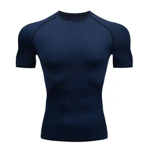 T-shirt Sportiva a Compressione da Uomo Blu Navy, Maglia per Fitness a Rapida Asciugatura