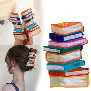 Creative colorful book stack acrylic hair claw clip for women's back to school fashion