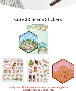 Detailed view of DIY 3D miniature scene stickers with various cute decorations
