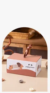 Close-up view of the creative cartoon puppy ceramic mug gift box packaging design
