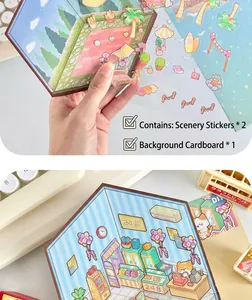 Detailed view of DIY 2.5D scenery stickers showing layered 3D effect on background card