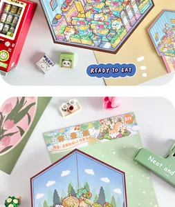 Creative 2.5D miniature scene stickers for DIY journaling with cute cartoon cat designs