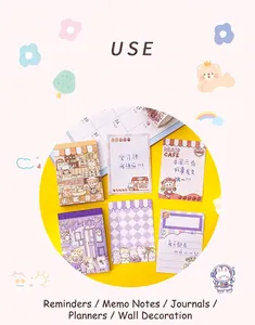 Detail of cute cartoon memo pads with various patterns for journaling and notes