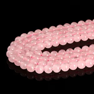 Natural pink rose quartz round crystal beads for DIY jewelry making and craft accessories