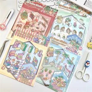 Creative 2.5D miniature scenery stickers for children's DIY journals and 3D decorations