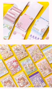 Close-up of cute cartoon sticky notes featuring various kawaii illustrations and designs.