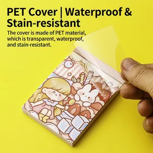 Cute cartoon notepad with waterproof transparent PET cover for journaling