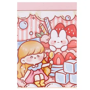 Kawaii cartoon sticky notes featuring a cute girl and rabbit illustration for scrapbooking