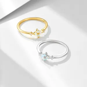 Elegant s925 sterling silver opal flower rings featuring a four-leaf clover design