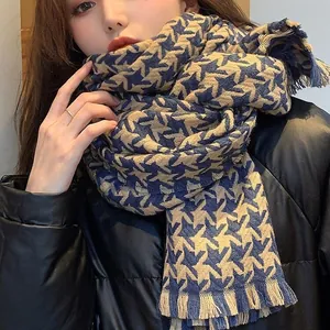 Winter Hahnentritt Schal Kaschmir Imitat Warm Dick Quaste Retro Schultertuch Elegant Damen Accessoires