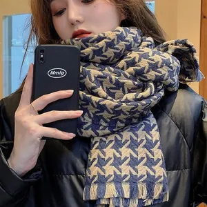Eleganter Vintage-Schal mit Hahnentrittmuster für Damen im Winter Kaschmir-Gefühl