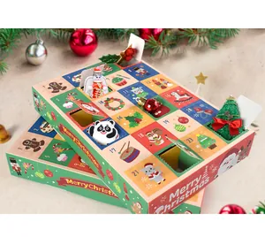 Christmas advent calendar box with 24 grids and festive holiday illustrations