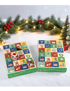 Detail of 24-grid Christmas advent calendar box with small plush dolls inside