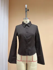 Front view of a French vintage slim fit cotton pinstripe shirt on a tailor mannequin.
