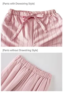 Comparison detail of striped pajama pants with drawstring vs elastic waistband