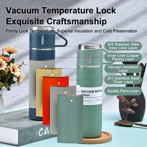 500ml 304 stainless steel vacuum insulated water bottle set with 3 lids for business